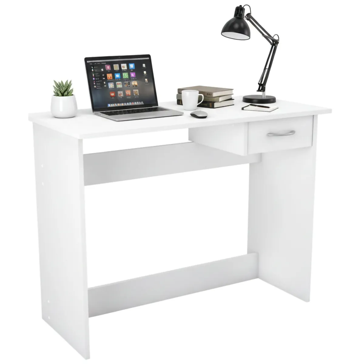Scrivanie > Dmora Scrivania lineare bianca opaca 100x49cm con 1 cassetto - Bargagli Bianco Opaco