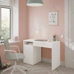 Ufficio|Camera Da Letto > Dmora Scrivania lineare bianca 108x50cm con 2 cassetti - Arica Bianco