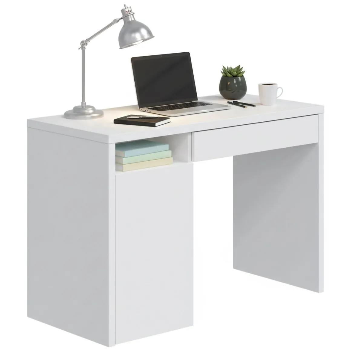 Scrivania lineare bianca 108x50cm con 1 cassetto - Ally