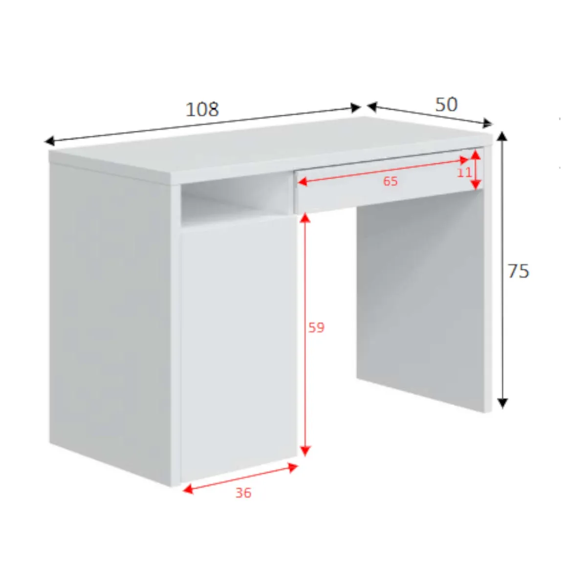 Scrivania lineare bianca 108x50cm con 1 cassetto - Ally