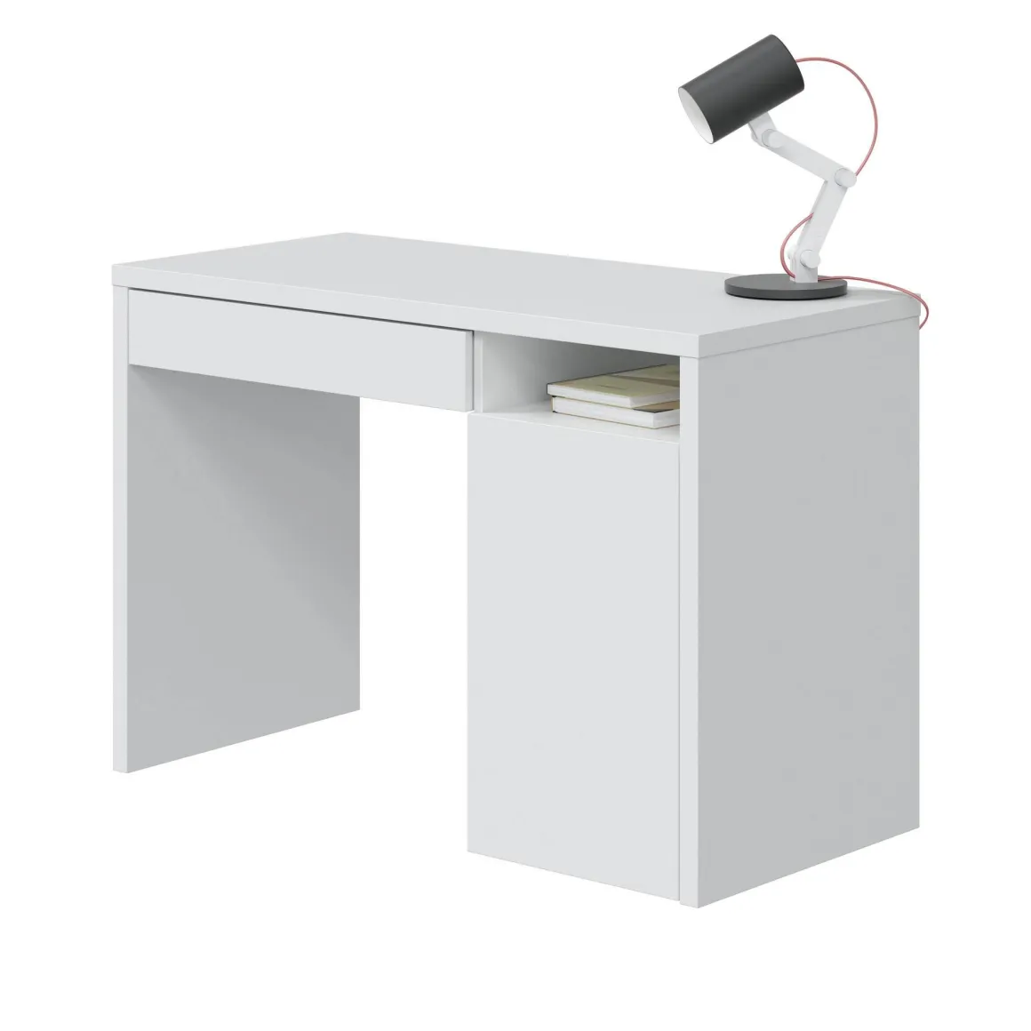 Scrivania lineare bianca 108x50cm con 1 cassetto - Ally
