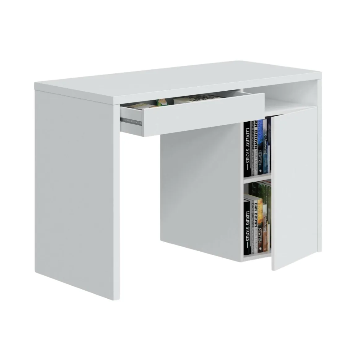 Scrivania lineare bianca 108x50cm con 1 cassetto - Ally