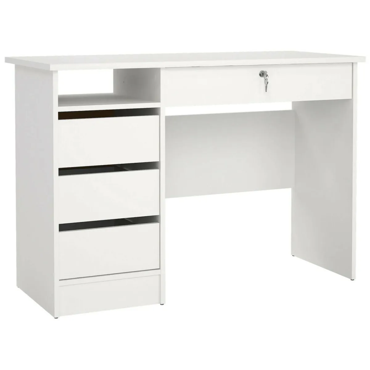 Scrivanie > Dmora Scrivania lineare bianca 109x48cm con 3 cassetti - Franklin Bianco