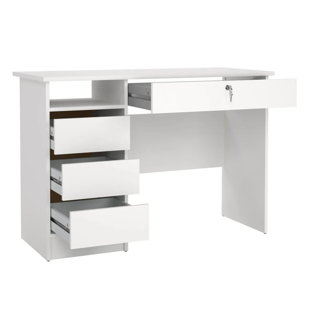 Scrivanie > Dmora Scrivania lineare bianca 109x48cm con 3 cassetti - Franklin Bianco