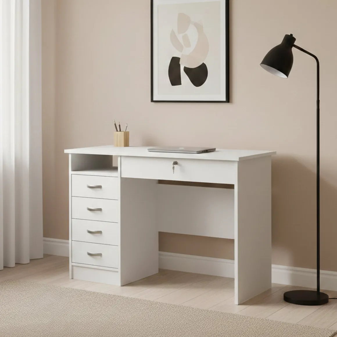 Scrivania lineare bianca 109x48cm in legno - Amor