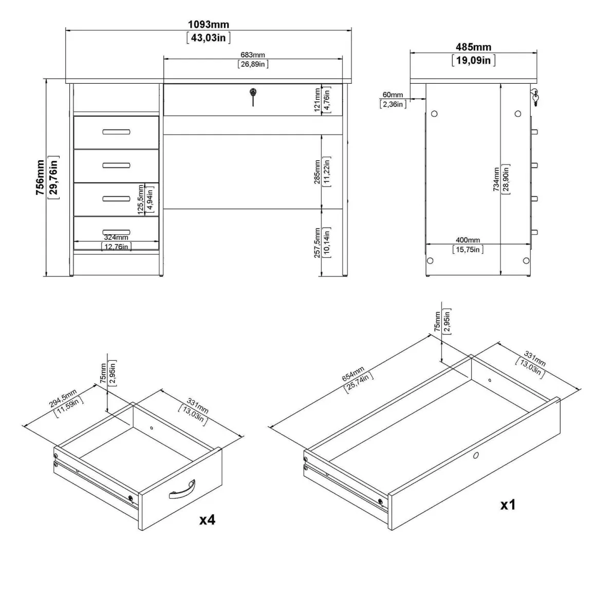 Scrivania lineare bianca 109x48cm in legno - Amor