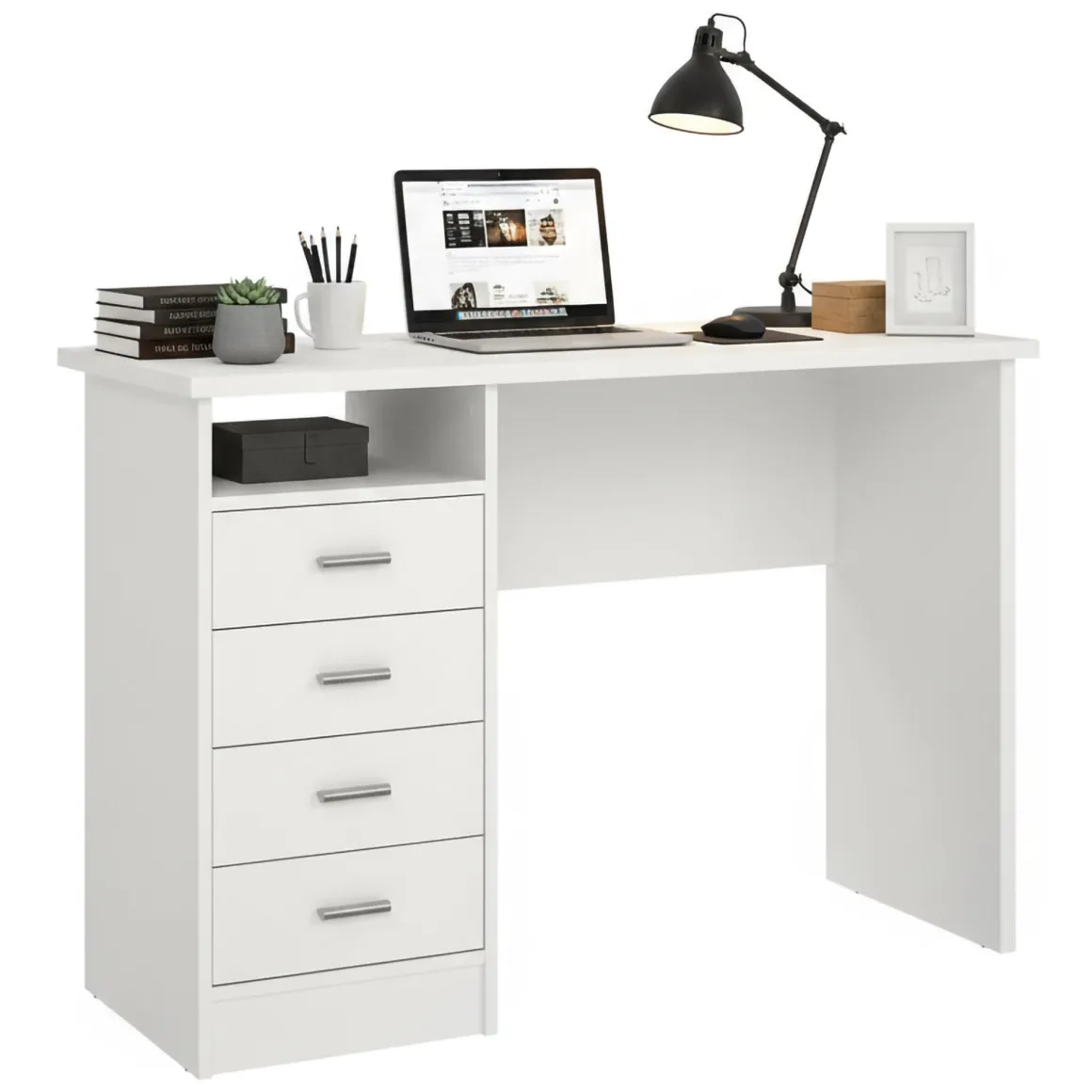 Scrivania lineare bianca 110x45cm con 3 cassetti - Appollo