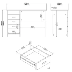 Scrivania lineare bianca 110x45cm con 3 cassetti - Appollo