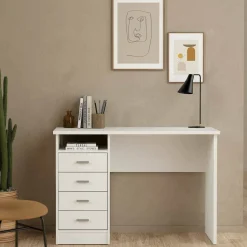 Scrivania lineare bianca 110x45cm con 3 cassetti - Appollo