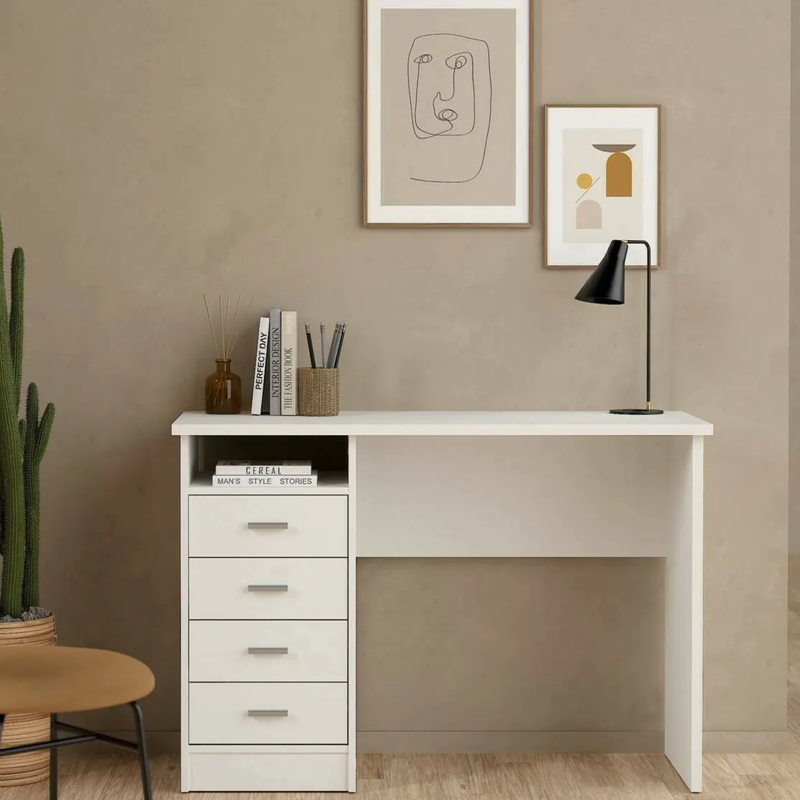 Scrivania lineare bianca 110x45cm con 3 cassetti - Appollo