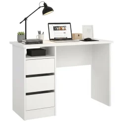 Scrivania lineare bianca 110x48cm con 3 cassetti - Huaning