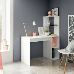 Ufficio|Camera Da Letto > Dmora Scrivania lineare bianca 110x53cm con 2 cassetti - Zimone Bianco