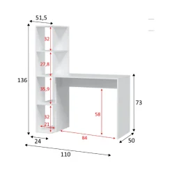 Scrivania lineare bianca 110x50cm con libreria - Abba