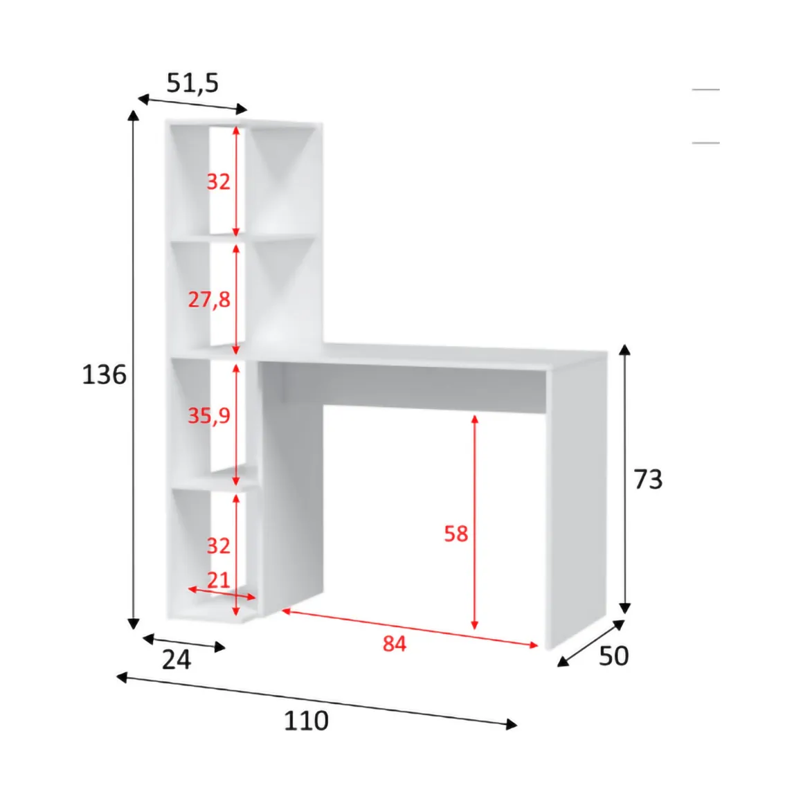 Scrivania lineare bianca 110x50cm con libreria - Abba