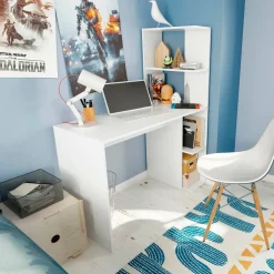 Scrivania lineare bianca 110x50cm con libreria - Abba