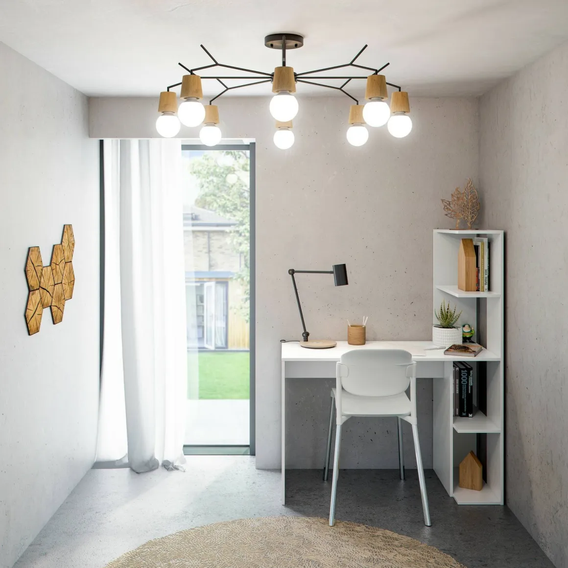 Scrivania lineare bianca 110x50cm con libreria - Abba