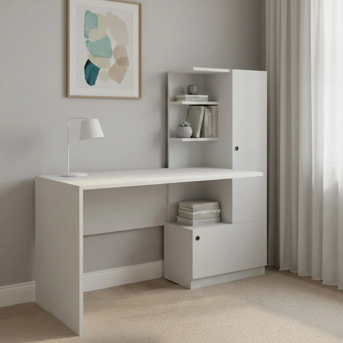Scrivania lineare bianca 120x61cm con 1 cassetto - Kimberly