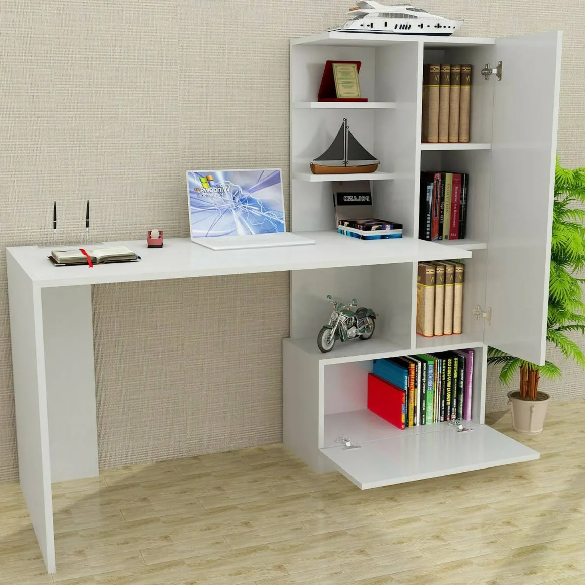 Scrivania lineare bianca 120x61cm con 1 cassetto - Kimberly