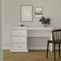 Ufficio|Camera Da Letto > Dmora Scrivania lineare bianca 138x60cm con 2 cassetti - Abol Bianco