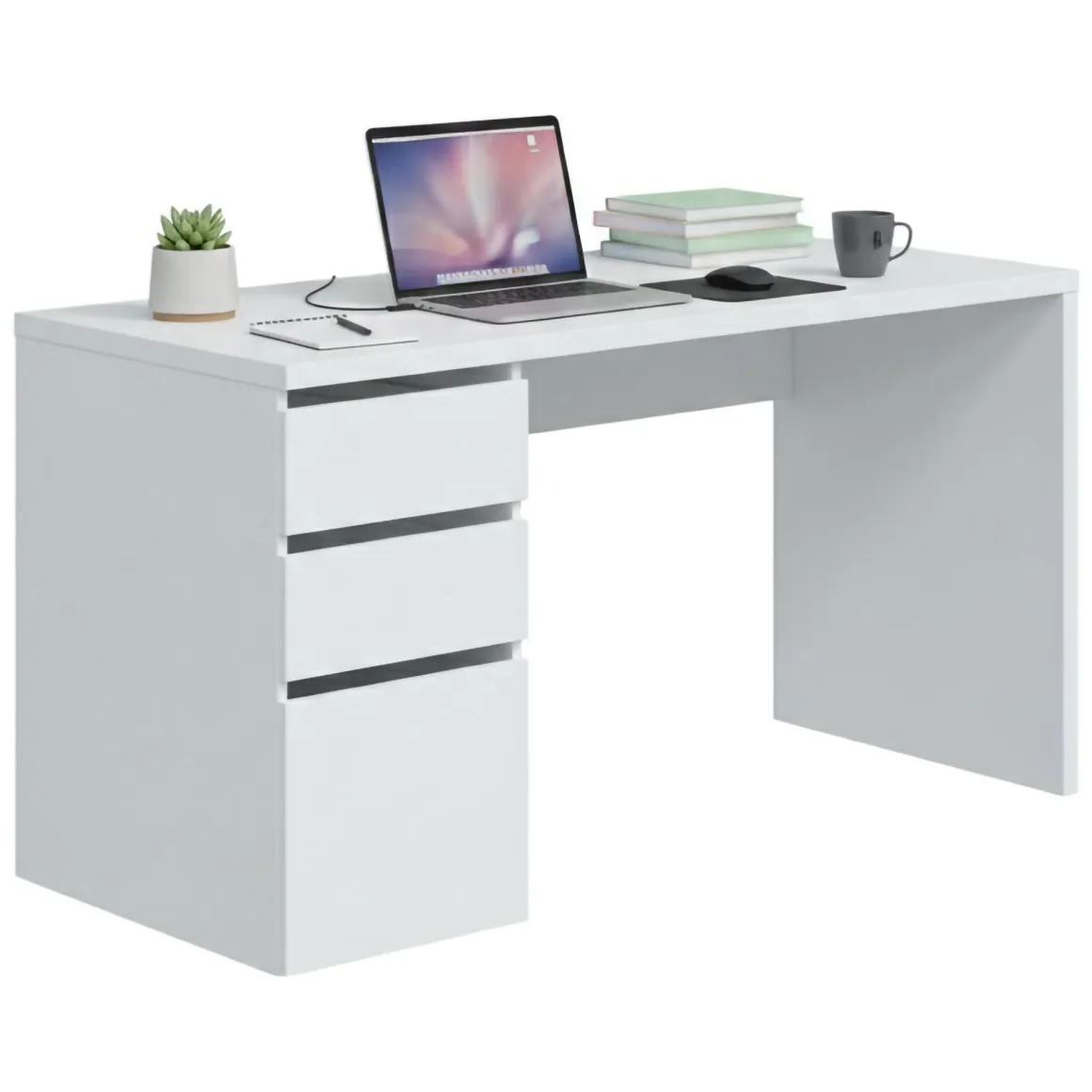 Scrivania lineare bianca 138x60cm con 3 cassetti - Alko