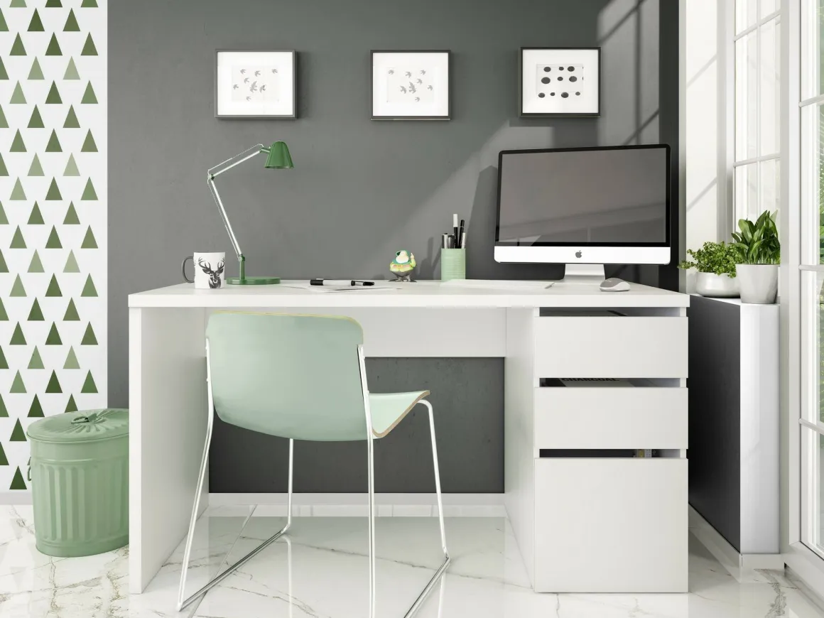 Scrivania lineare bianca 138x60cm con 3 cassetti - Alko