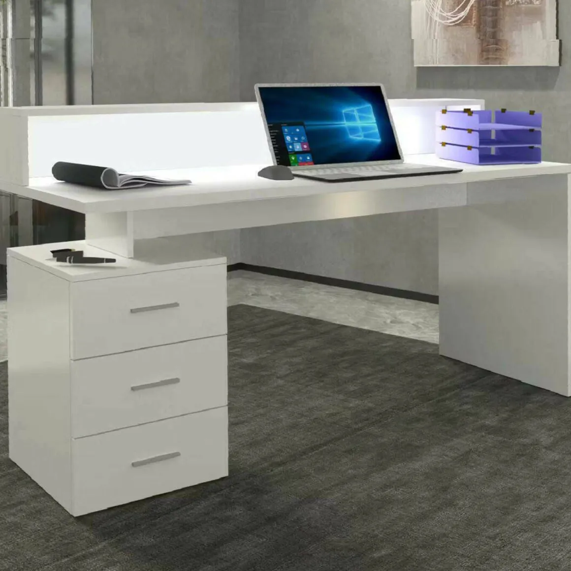 Ufficio|Camera Da Letto > Dmora Scrivania lineare bianca 180x60cm - Arre Bianco