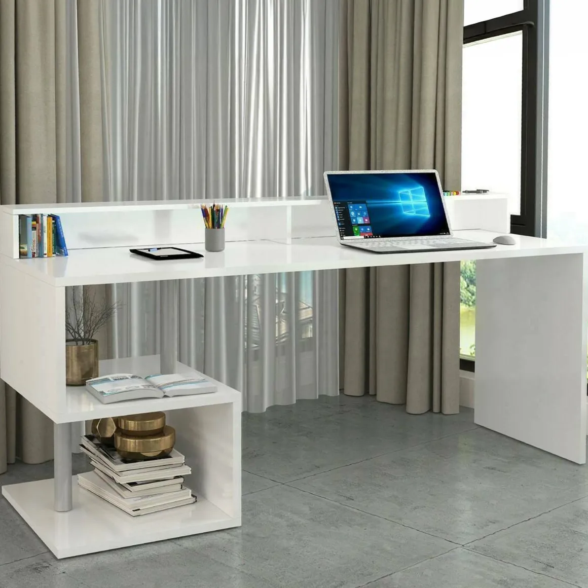 Scrivania lineare bianca 180x60cm con porta pc - Aurigo