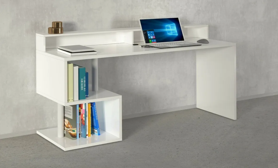 Scrivania lineare bianca 180x60cm con porta pc - Aurigo
