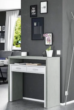 Salotto|Scrivanie > Dmora Scrivania lineare cemento e bianca 98x36cm con 2 cassetti - Andriy Bianco, Grigio Cemento