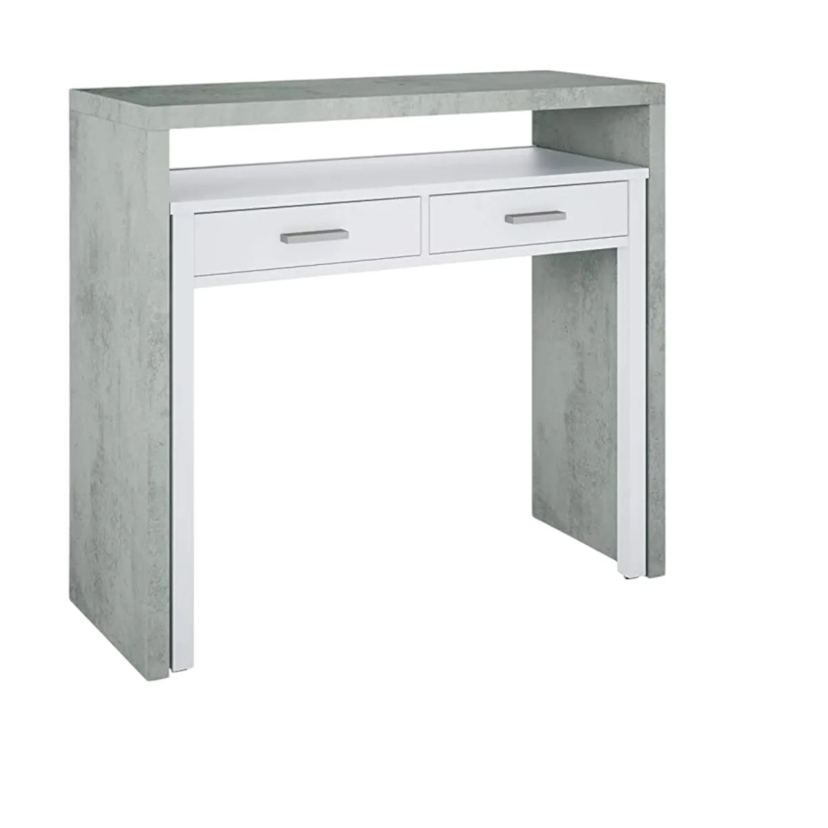 Salotto|Scrivanie > Dmora Scrivania lineare cemento e bianca 98x36cm con 2 cassetti - Andriy Bianco, Grigio Cemento