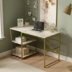 Scrivania lineare grigia e oro 120x60cm - Giusto