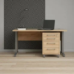 Scrivania lineare grigia e quercia 150x80cm con 3 cassetti - Azzaro
