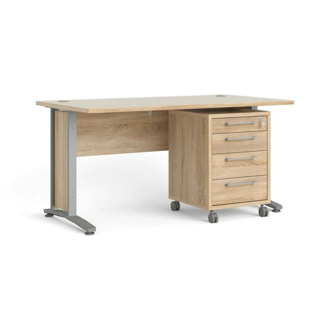 Scrivania lineare grigia e quercia 150x80cm con 3 cassetti - Azzaro