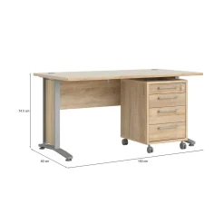 Scrivania lineare grigia e quercia 150x80cm con 3 cassetti - Azzaro