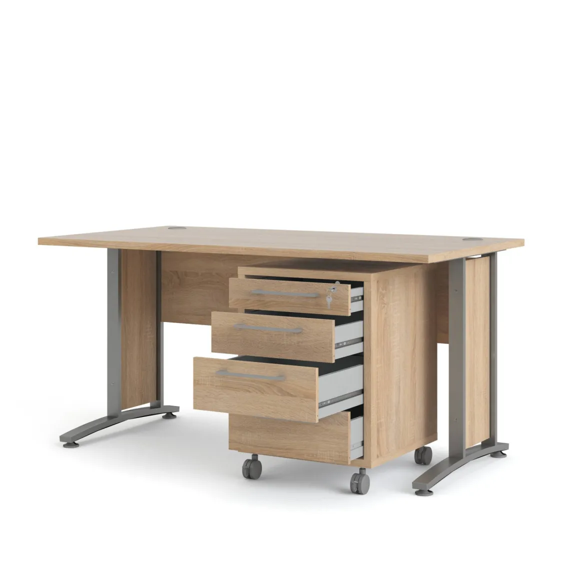Scrivania lineare grigia e quercia 150x80cm con 3 cassetti - Azzaro