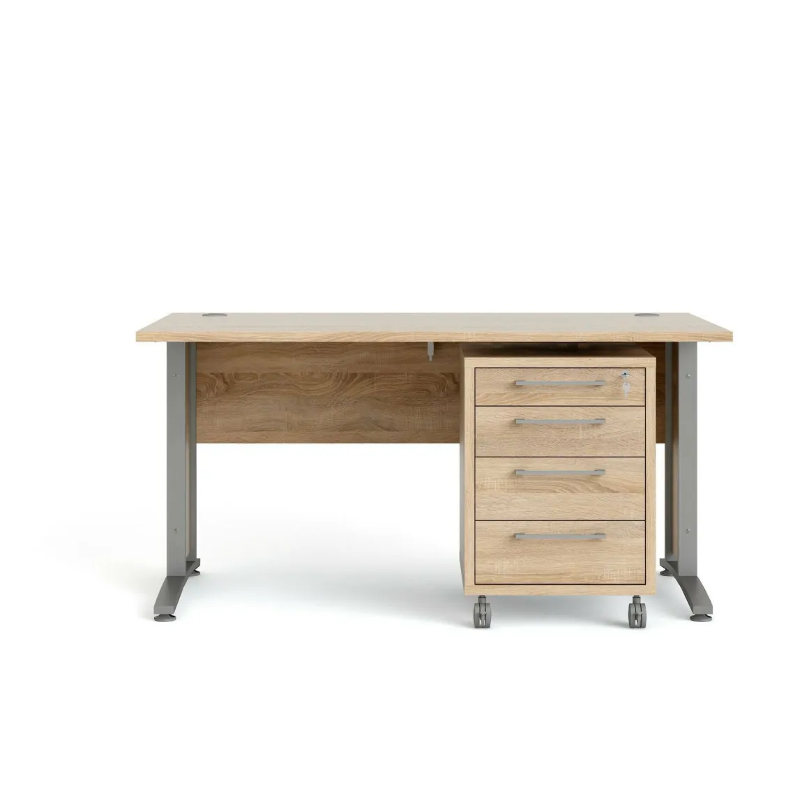 Scrivania lineare grigia e quercia 150x80cm con 3 cassetti - Azzaro