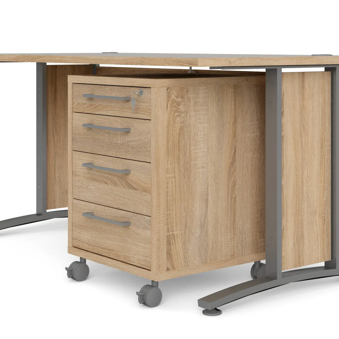 Scrivania lineare grigia e quercia 150x80cm con 3 cassetti - Azzaro