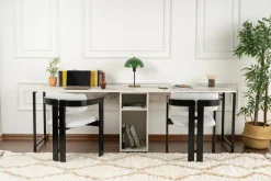 Scrivanie > Dmora Scrivania lineare marmo e nera 240x60cm - Violet Nero, Bianco Marmo