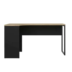 Scrivanie > Dmora Scrivania lineare nera e quercia 145x81cm con 2 cassetti - Moire Marrone, Nero Quercia