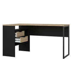 Scrivanie > Dmora Scrivania lineare nera e quercia 145x81cm con 2 cassetti - Moire Marrone, Nero Quercia
