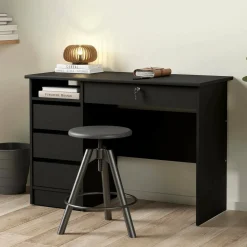 Scrivania lineare nera 109x48cm con 3 cassetti - Franklin