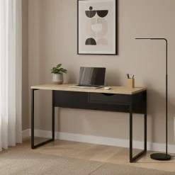 Ufficio|Camera Da Letto > Dmora Scrivania lineare nera 130x60cm con piano in vetro - Ameglia Nero