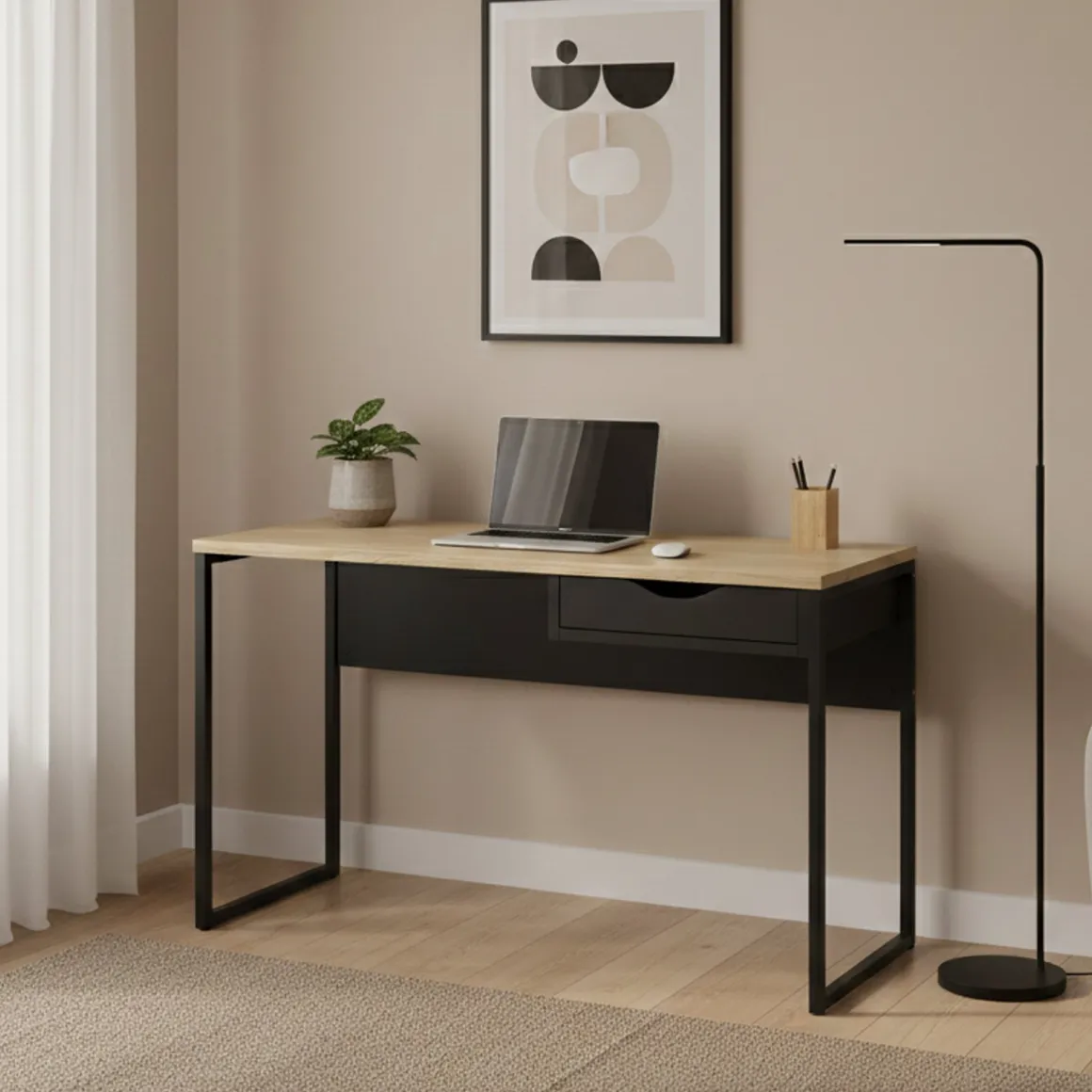 Ufficio|Camera Da Letto > Dmora Scrivania lineare nera 130x60cm con piano in vetro - Ameglia Nero
