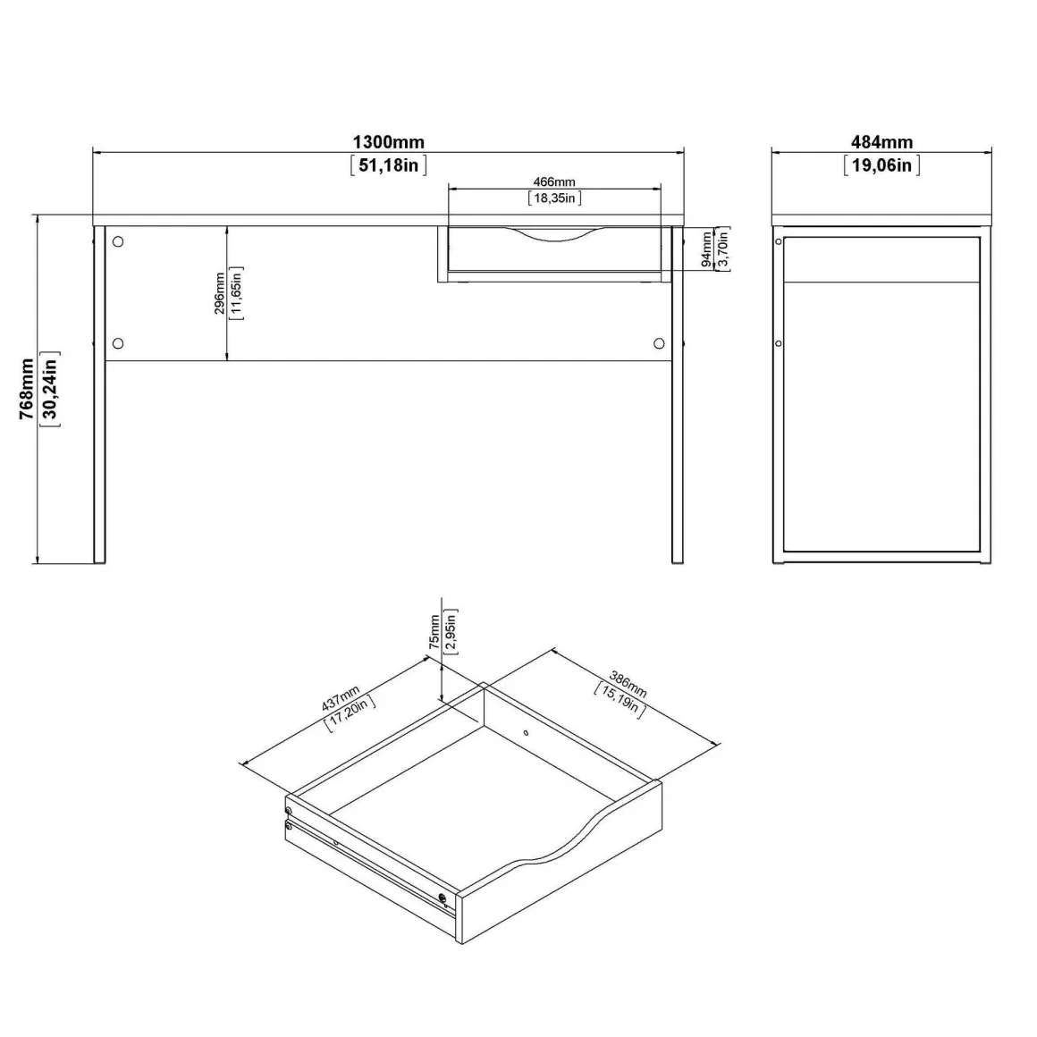 Ufficio|Camera Da Letto > Dmora Scrivania lineare nera 130x60cm con piano in vetro - Ameglia Nero