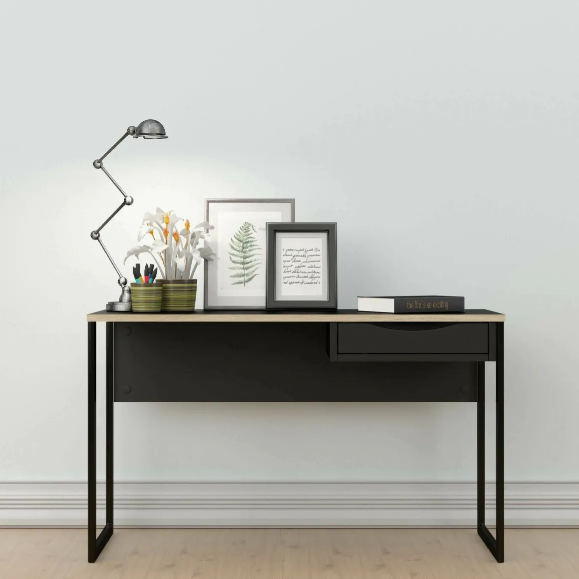 Ufficio|Camera Da Letto > Dmora Scrivania lineare nera 130x60cm con piano in vetro - Ameglia Nero