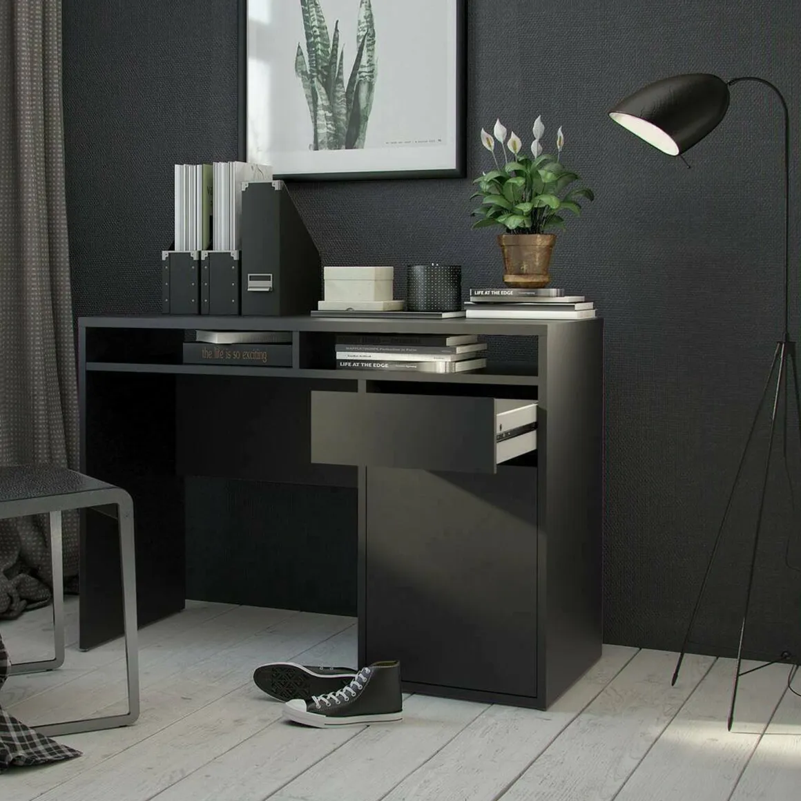 Scrivania lineare nera 110x48cm in legno - Abbadu