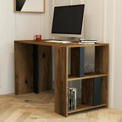 Ufficio|Camera Da Letto > Dmora Scrivania lineare noce e antracite 120x60cm - Bising Nero Antracite, Marrone Noce