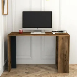 Ufficio|Camera Da Letto > Dmora Scrivania lineare noce e antracite 120x60cm - Bising Nero Antracite, Marrone Noce