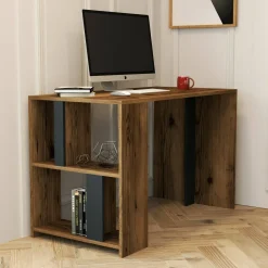 Ufficio|Camera Da Letto > Dmora Scrivania lineare noce e antracite 120x60cm - Bising Nero Antracite, Marrone Noce