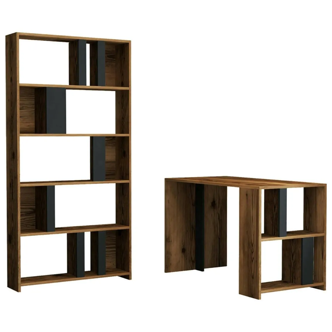 Scrivania lineare noce e antracite 120x60cm con libreria - Atene
